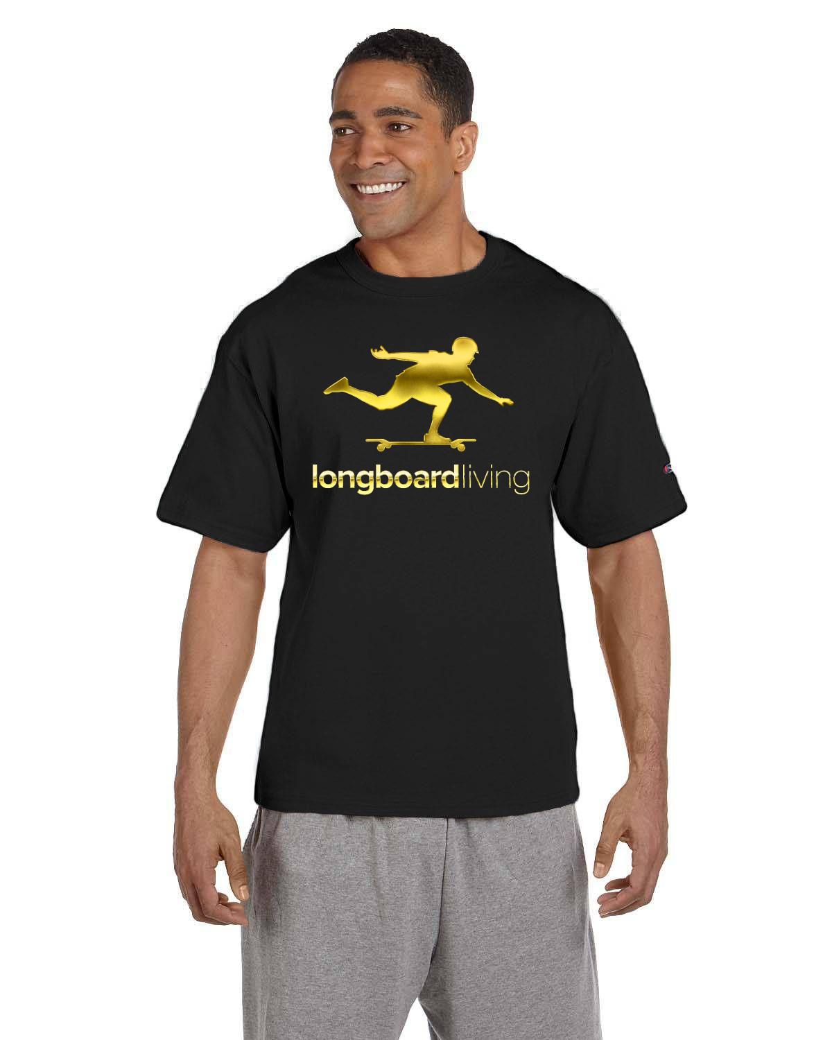 Longboard Living Gold print on black Shirt
